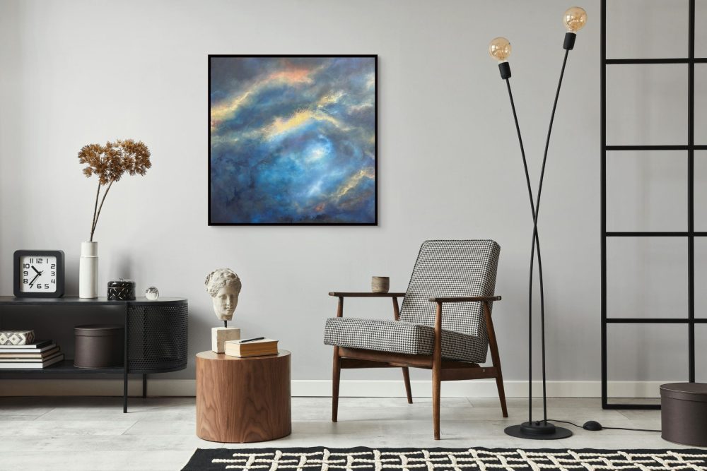 Where te Light Breaks - painting by Andy Taylor staged in Living Room