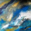 Azure Gateway -original acrylic painting on canvas featuring dark storm clouds, a diagonal slash of white light and warm orange tones by Andy Taylor