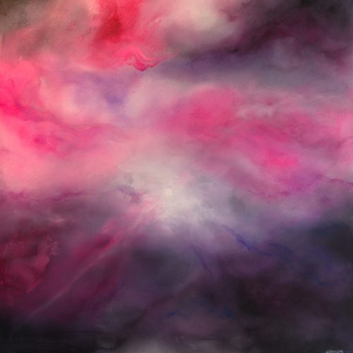 Pixel Shift original abstract painting by Andy Taylor in pink, violet and charcoal tones on canvas