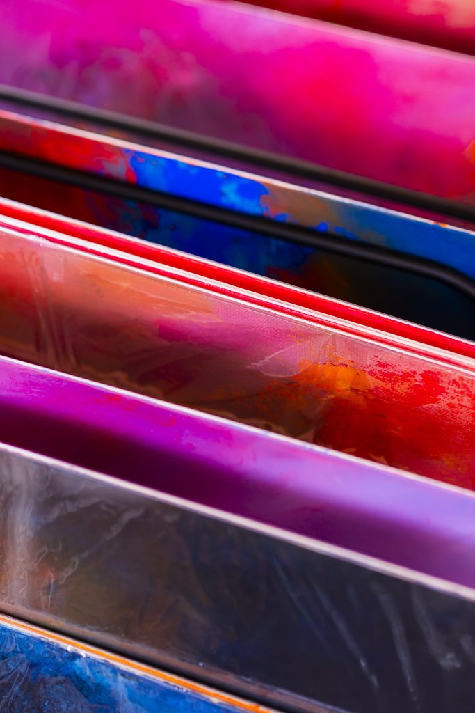 Colourful paintings in the Art Haus studio