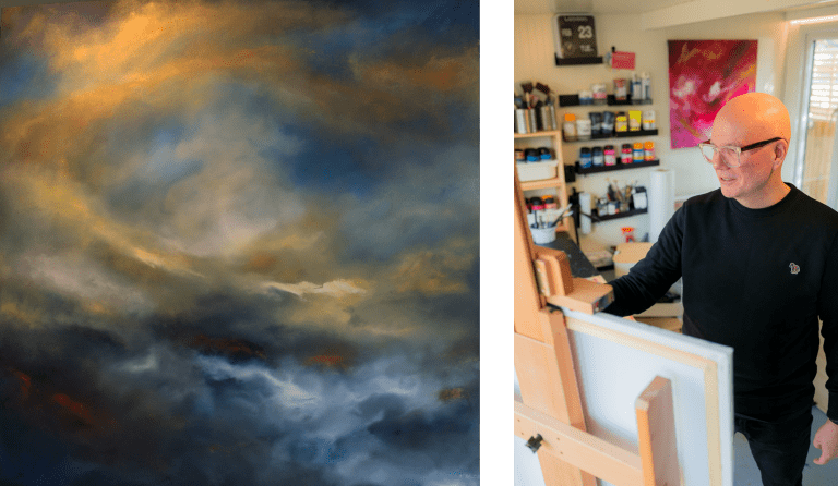 Andy Taylor Painting and one of his paintings Golden Ascent