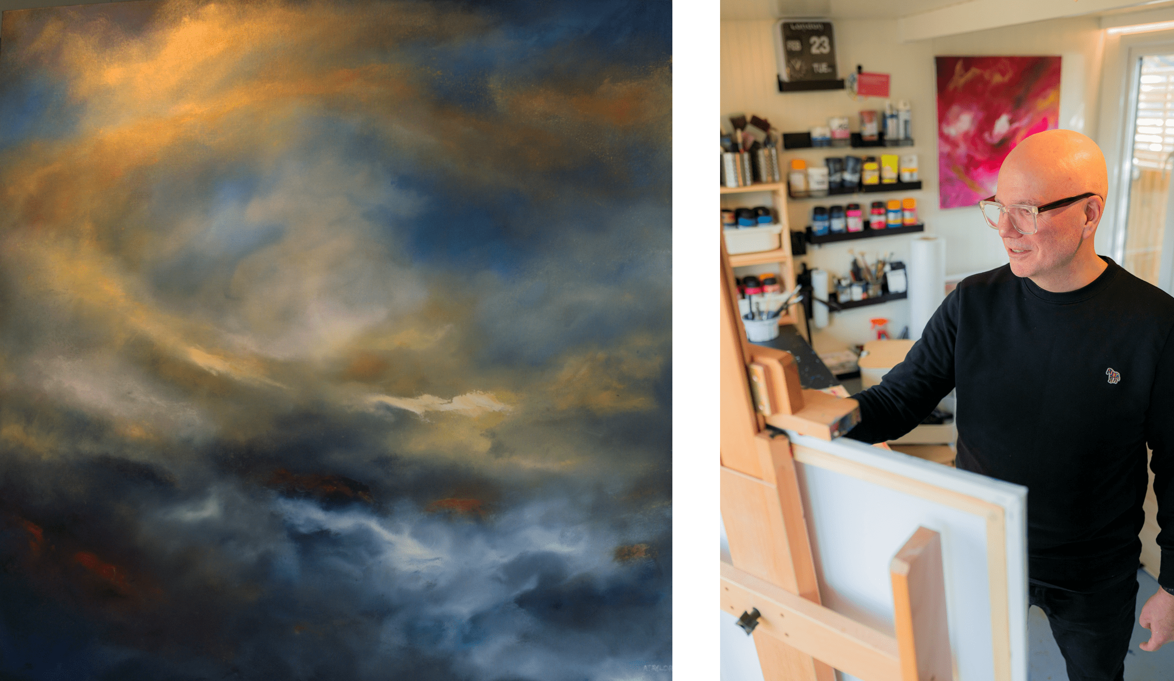 Andy Taylor Painting and one of his paintings Golden Ascent