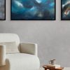 Before the Break abstract ocean painting by Andy Taylor staged in a living room