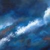 Original abstract painting with diagonal sweep of white light across deep blue, acrylic on canvas 60 x 80 cm in floating matt black frame by Art Haus