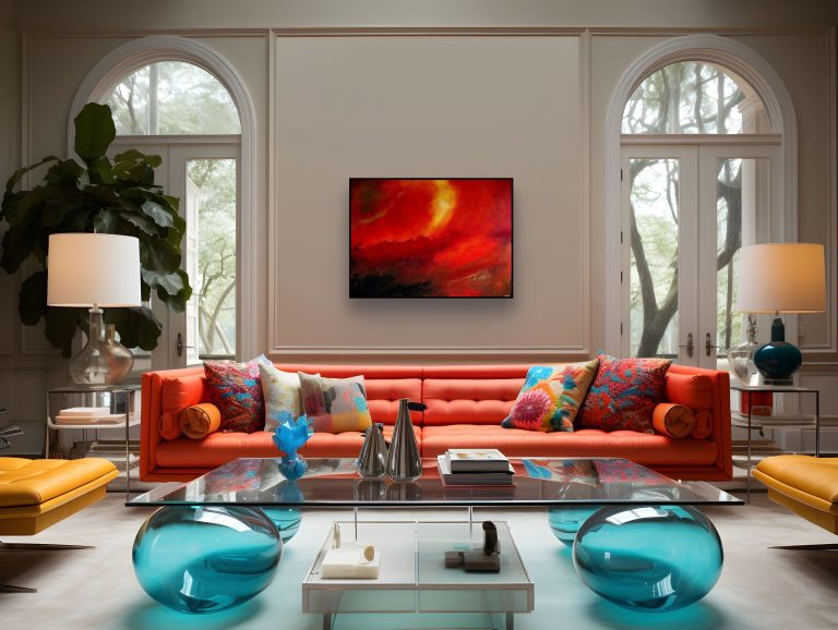 passion painting by Andy Taylor staged in a modern living room