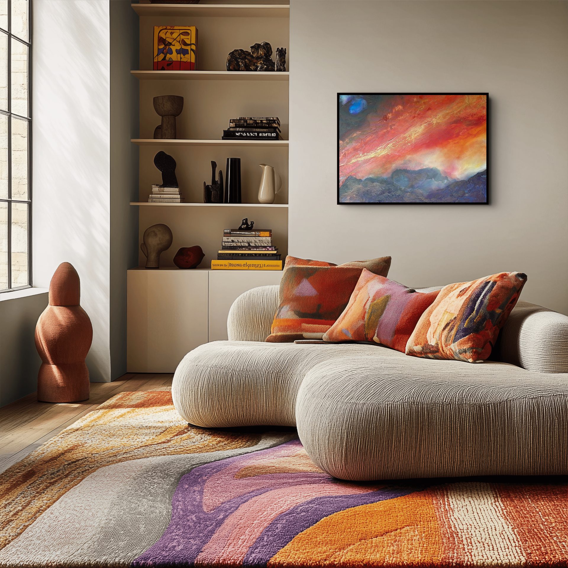 Reckoning 60 x 80 cm painting by Andy Taylor staged in a living room